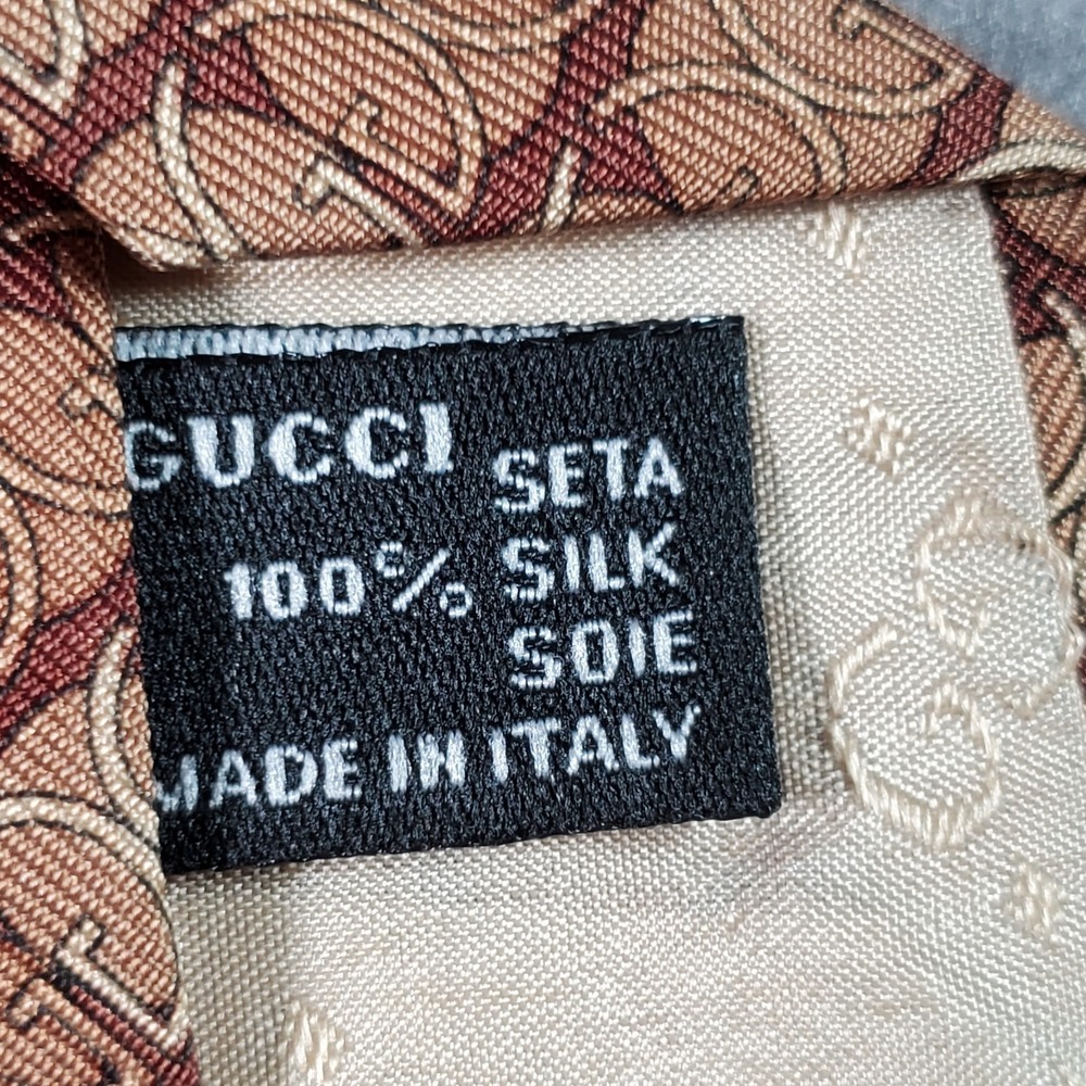 Gucci Tie Mens Brown Beige GG Monogram Silk Made In Italy Designer Luxury Office - Picture 8 of 8